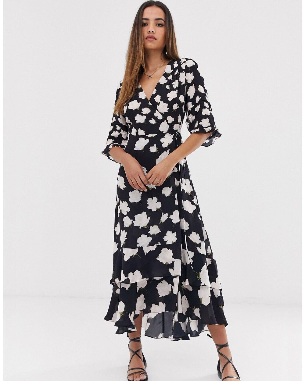 All Saints Black Floral Wrap Maxi Dress